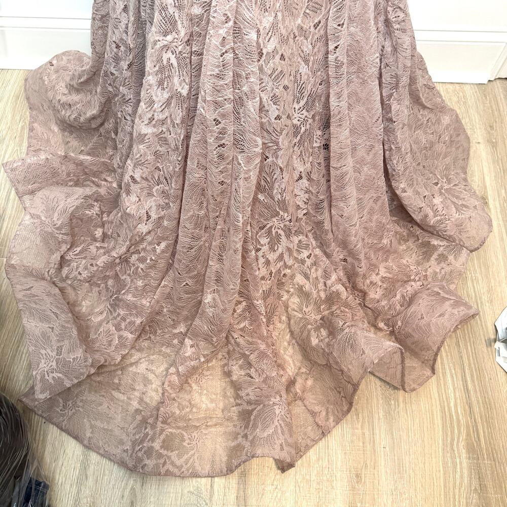 Mac Duggal 79368 Pink Embellished Lace Illusion Neck Gown With 3D Flowers Mocha - Picture 12 of 16